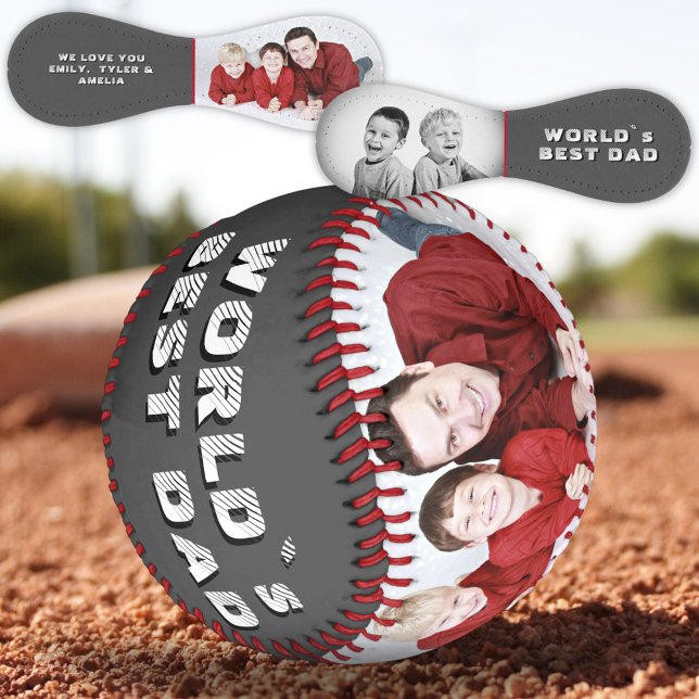 Chalkboard World`s Best Dad Name 2 Photo Collage Baseball (Creator Uploaded)