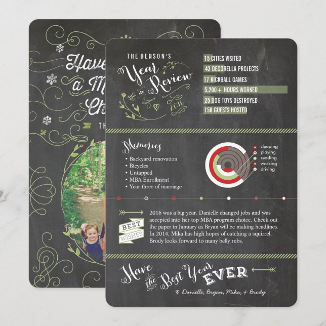 Chalkboard Year in Review Photo Cards - Christmas (Front/Back)