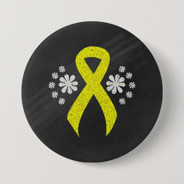 Chalkboard Yellow Awareness Ribbon 7.5 Cm Round Badge (Front)