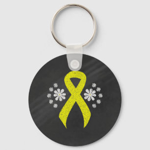 Chalkboard Yellow Awareness Ribbon Key Ring
