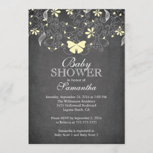Chalkboard  Yellow Butterfly Neutral Baby Shower Invitation