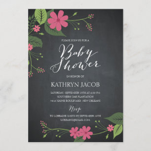 Chalked Floral Baby Shower Invitations