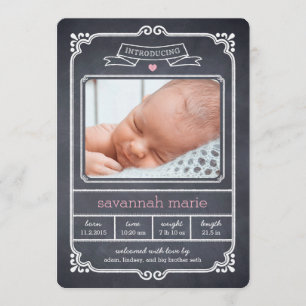 Chalked Frame Birth Announcement - Pink