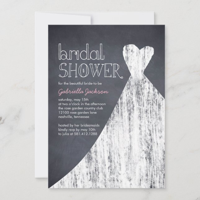 Chalked Gown Bridal Shower Invitation (Front)