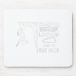Chalked locked and on the rock climbing girl mouse mat