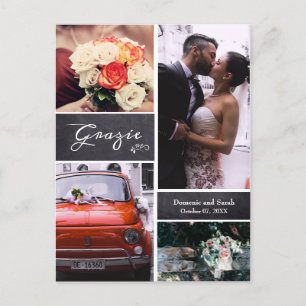 Chalked Photo Collage Rustic Wedding "Grazie" Announcement Postcard