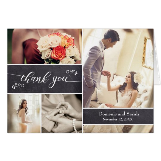 Chalked, Photo Collage Rustic Wedding Thank You Card