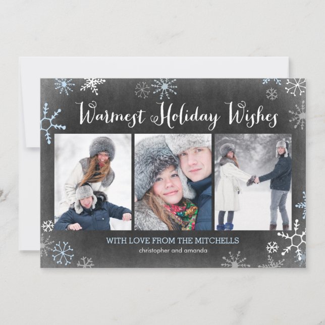 Chalked Snowflakes Holiday Photo Card (Front)