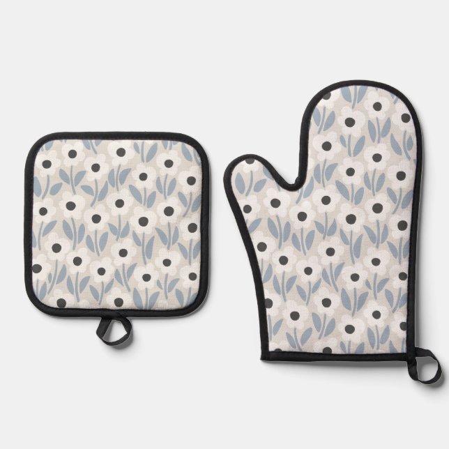 Chalkflower Garden Blue Winter Vibe Oven Mitt & Pot Holder Set (Front)