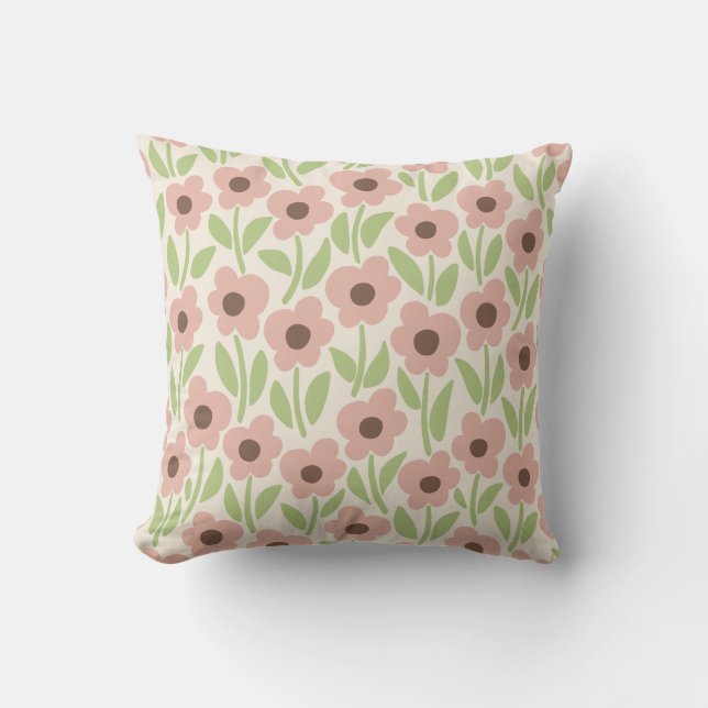 Chalkflower Garden Retro Pastel-Inspired Cushion (Front)