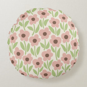 Chalkflower Garden Retro Pastel-Inspired Round Cushion