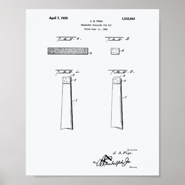 Chalkless Billiard Cue Tip 1925 - White Paper Poster (Front)
