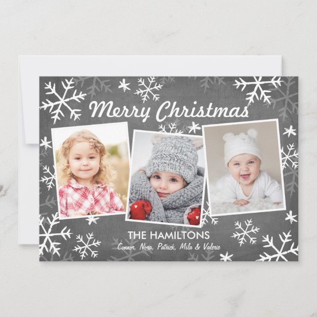 Chalky Snowfall 3 Photo Christmas Holiday Card (Front)