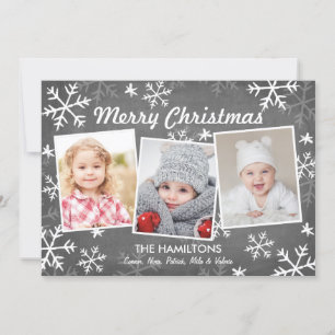 Chalky Snowfall 3 Photo Christmas Holiday Card