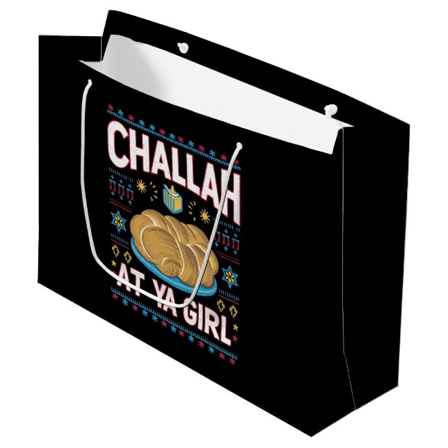 Challah At Ya Girl Funny Hanukkah Food Chanukah Large Gift Bag (Front Angled)