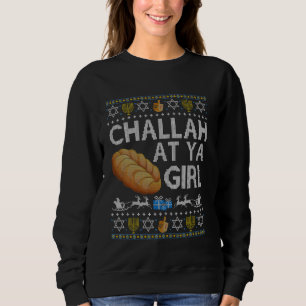 Challah At Ya Girl Ugly Hanukkah Sweater Dreidel C