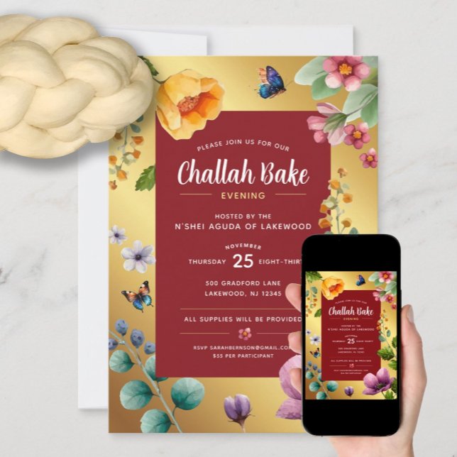 Challah Bake Event Elegant Floral Invitation (Creator Uploaded)