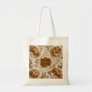 Challah Botanical, Beige Gold, Rustic Shabbat Tote Bag