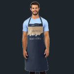 Challah is Love made Edible NAVY & TAN Script Apron<br><div class="desc">Challah is Love Made Edible. NAVY & TAN. Clean Modern Script design.Your Homemade Challah is a frame-worthy work of art. Sign your masterpiece with a flourish with this understated classy ALL-OVER PRINT APRON.. Coordinates with our matching Challah Dough Cover which you can find here: https://www.zazzle.com/collections/coordinated_apron_sets-119984004460509285 ABOUT OUR CHALLAH DOUGH COVERS:...</div>