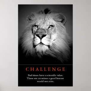 Challenge Inspirational Quote Black & White Lion Poster