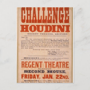Challenge to Houdini Vintage Theatre Postcard