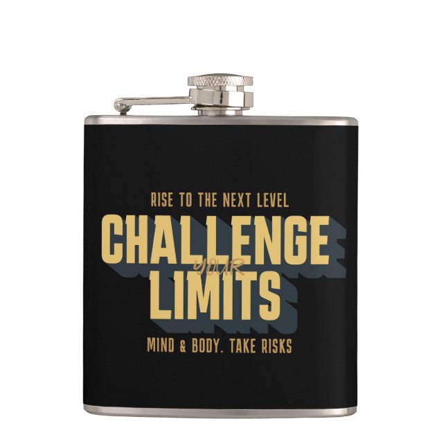 Challenge Your Limits Next Level Inspirational Hip Flask (Front)