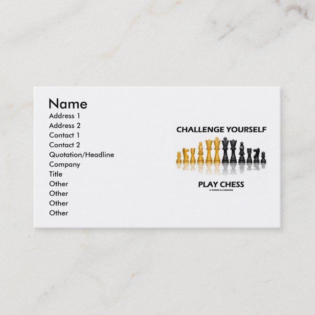 Challenge Yourself Play Chess (Chess Attitude) Business Card (Front)