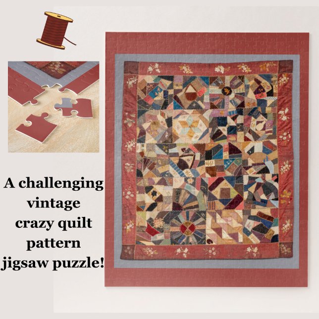 Challenging Vintage Patchwork Crazy Quilt Jigsaw Puzzle (You'll have hours of challenging fun with this vintage crazy patchwork quilt pattern jigsaw puzzle!)