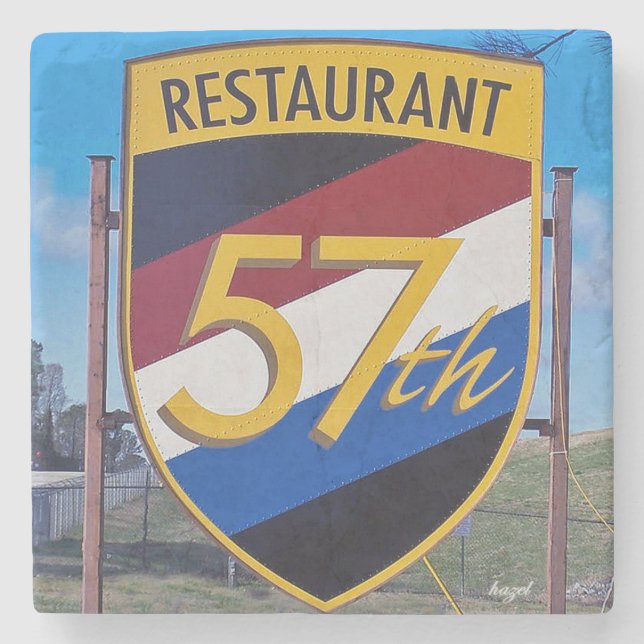Chamblee, 57th Fighter Restaurant Sign, Georgia Stone Coaster (Front)