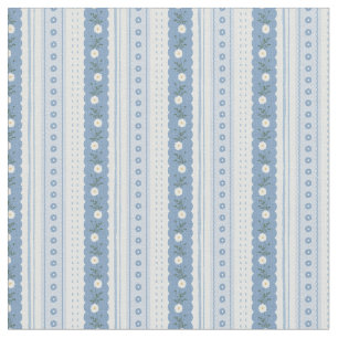 Chambray Blue Scallop Vine Floral Stripe Fabric