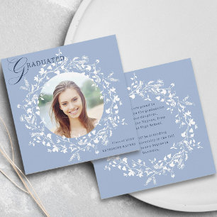 Chambray Blue White Wildflower Wreath Graduation Announcement