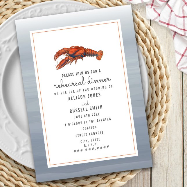 Chambray Lobster Wedding Rehearsal Dinner Invitation (Creator Uploaded)