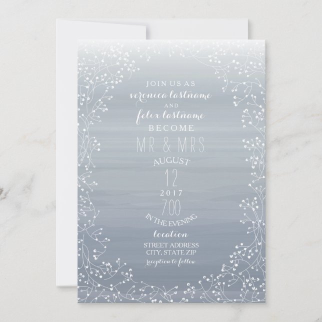 Chambray Watercolor Inspired Baby's Breath Wedding Invitation (Front)