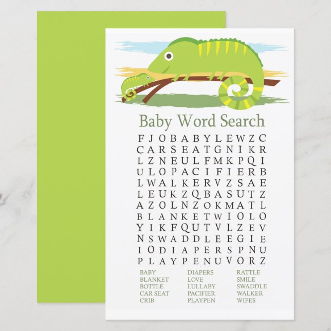 Chameleon Baby Shower Word Search Game (Front/Back)