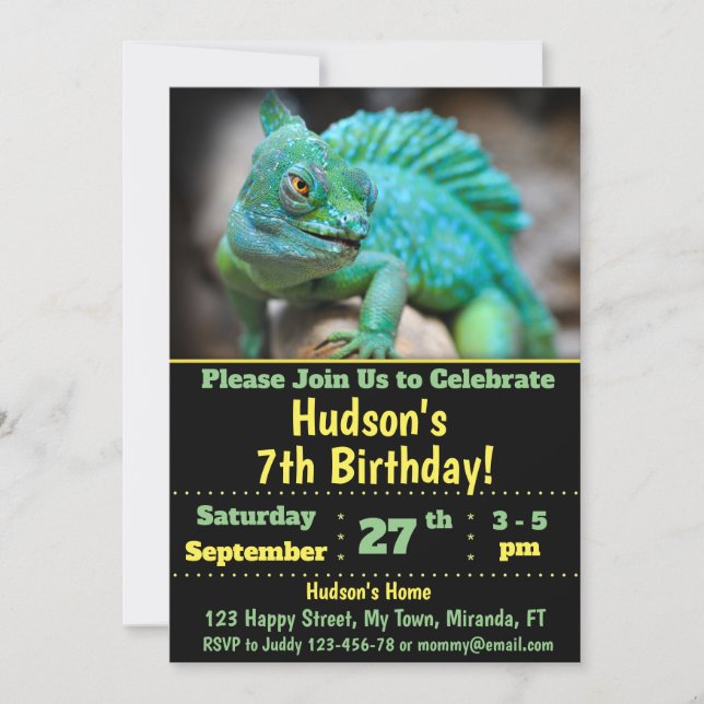 Chameleon birthday invitation (Front)