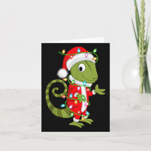 Chameleon Christmas Lights Santa Costume Cute Anim Card