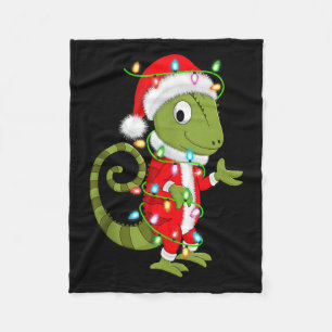 Chameleon Christmas Lights Santa Costume Cute Anim Fleece Blanket