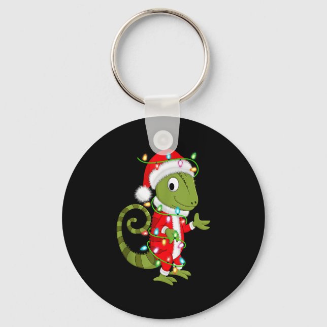 Chameleon Christmas Lights Santa Costume Cute Anim Key Ring (Front)