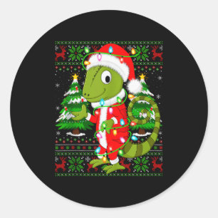 Chameleon Christmas Lights Santa Costume Ugly Xmas Classic Round Sticker