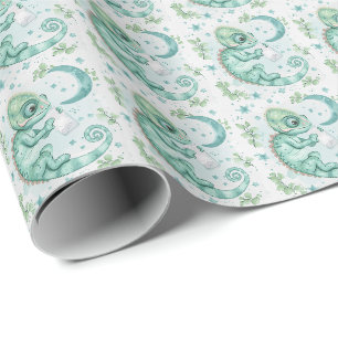 Chameleon Cute Baby Pastel Watercolor Pattern Wrapping Paper