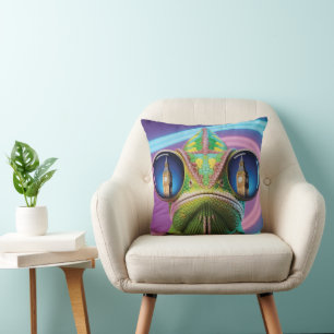 Chameleon Eye Reflection of Big Ben in Neon Lights Cushion