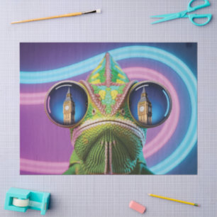 Chameleon Eye Reflection of Big Ben in Neon Lights Tissue Paper