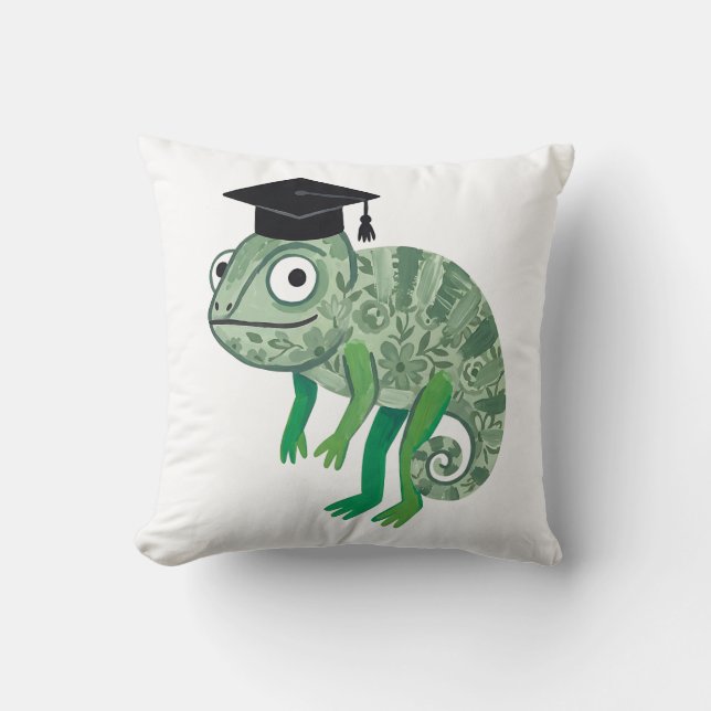 Chameleon Graduation Floral Throw Pillow (Front)