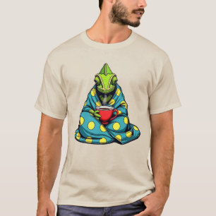 Chameleon in Blanket Drinking Coffee T-Shirt - Coz