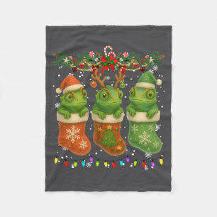 Chameleon In Christmas Socks Lights Chameleon Xmas Fleece Blanket