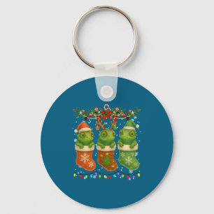 Chameleon In Christmas Socks Lights Chameleon Xmas Key Ring