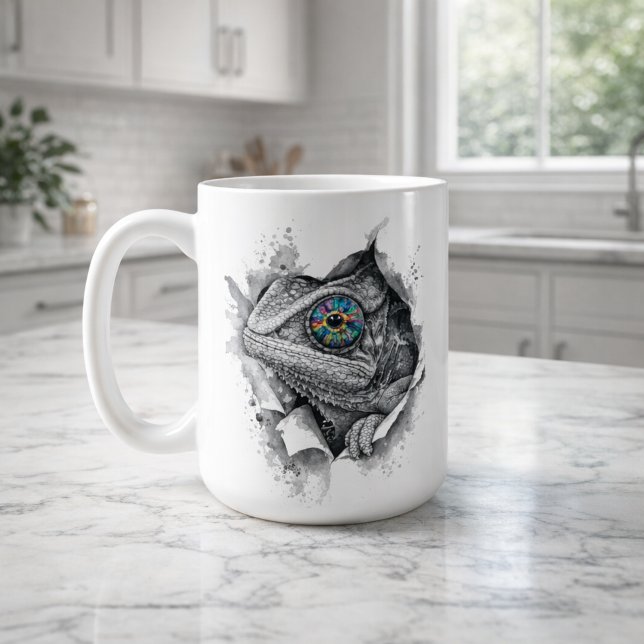 Chameleon Ink Portrait with Rainbow Eye Coffee Mug (Chameleon Ink Portrait with Rainbow Eye Coffee Mug)