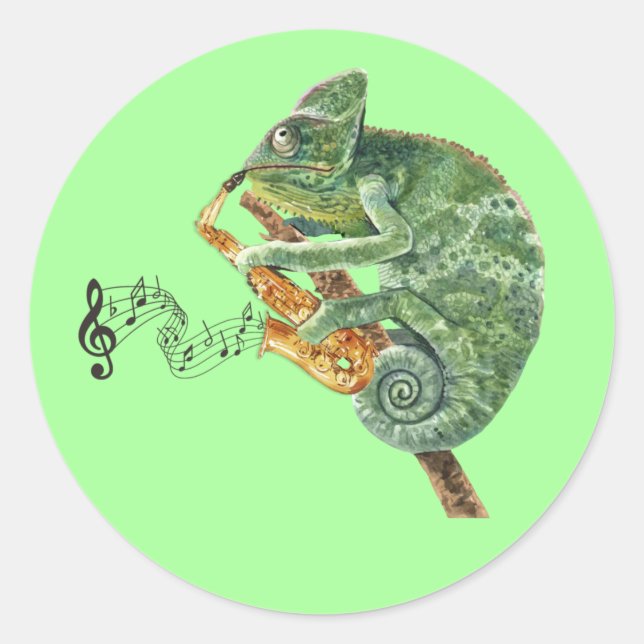 Chameleon Jazz Saxophone Classic Round Sticker (Front)