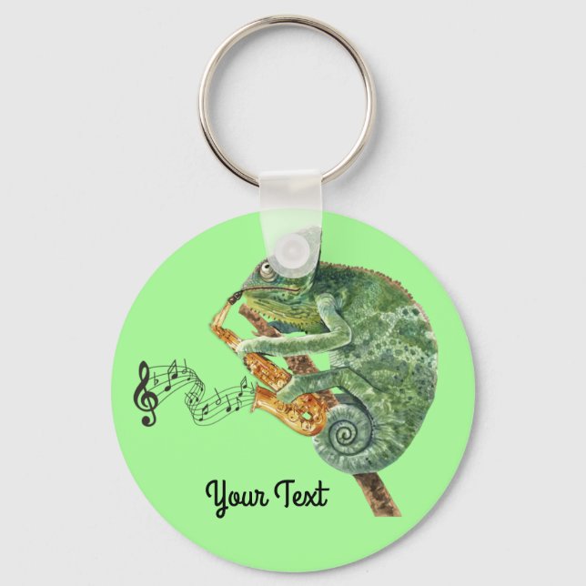 Chameleon Jazz Saxophone Custom Text Key Ring (Front)