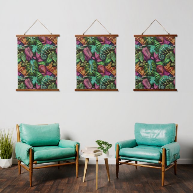 Chameleon Jungle Dreams Seamless Surface Pattern Hanging Tapestry (Living Room)